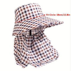 Sunscreen Sun Hat with Large Brim Face Covering Plaid Duck Tongue Sunshade