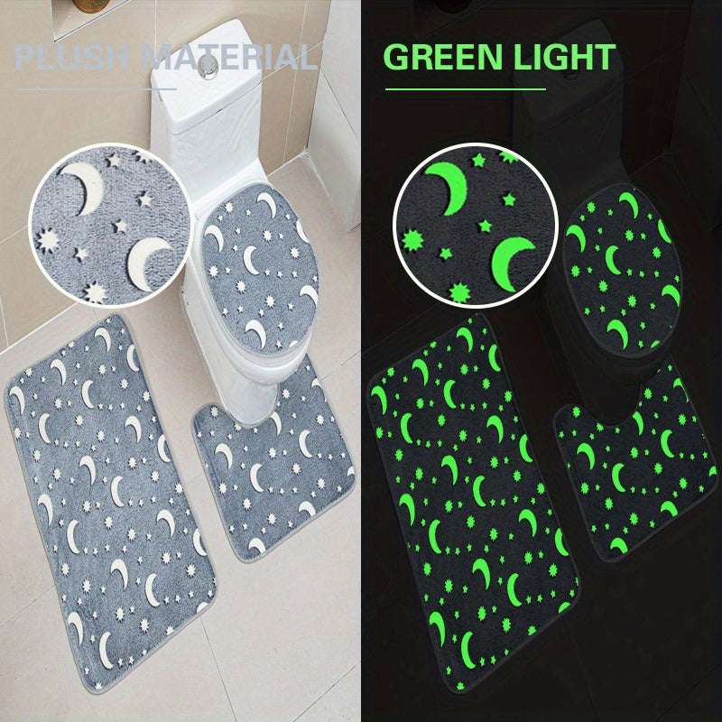3pcs Luminous Floor Mat Sponge Bath Mat Set Non Slip Durable Bathroom Rug