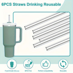 Clear Reusable Straws with Cleaning Brush - Tumbler Replacement Straw
