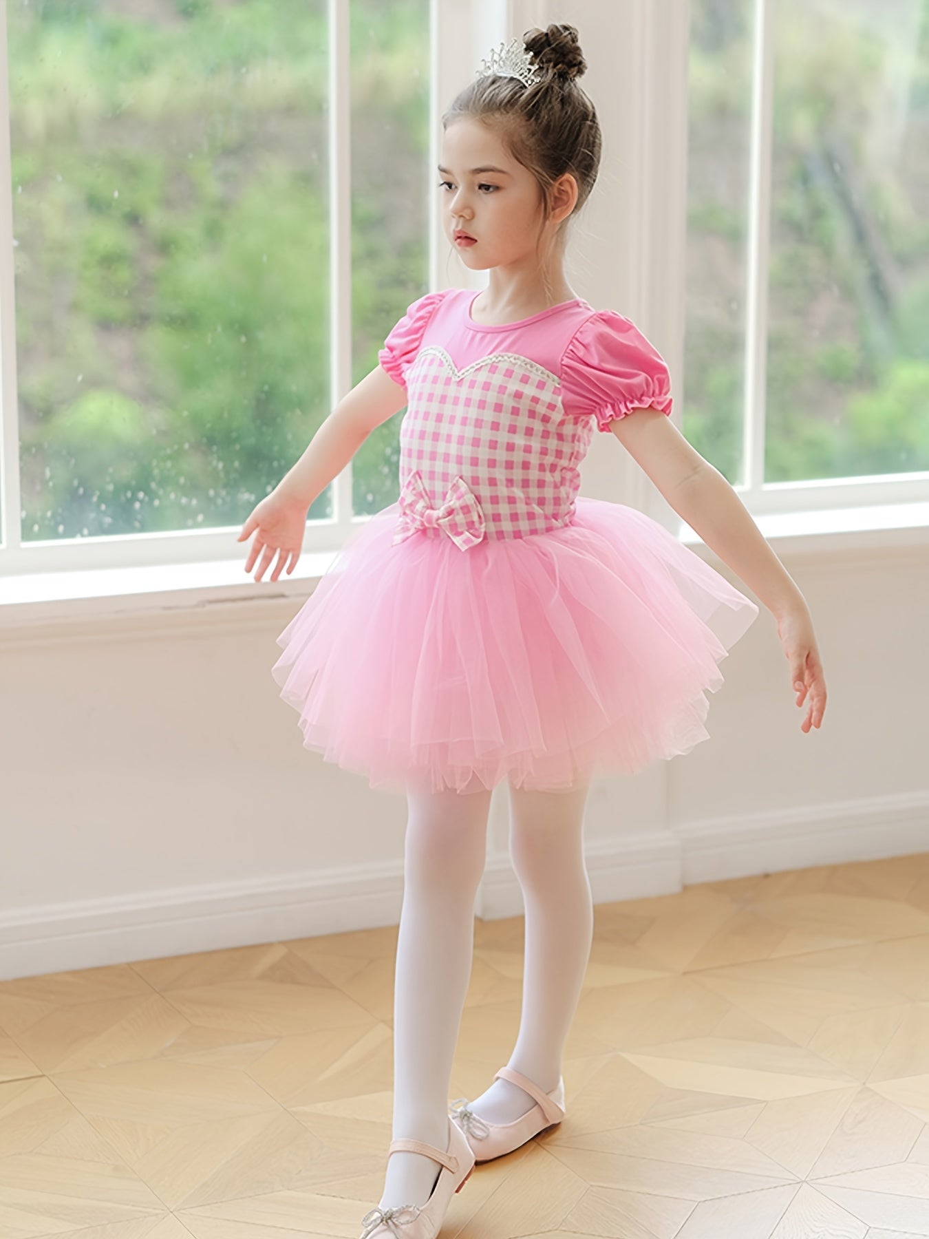 100% Cotton Sweet Plaid Tutu Dress for Dance Gymnastics