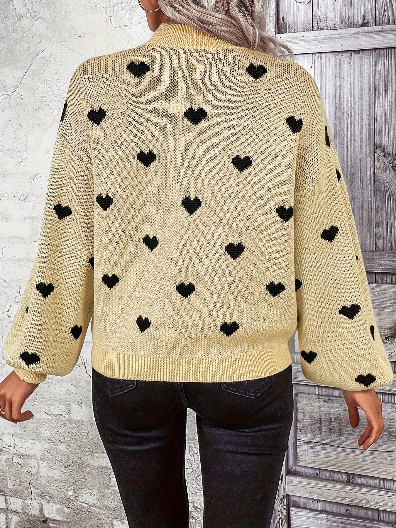 Heart Print Round Neck Sweater
