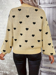 Heart Print Round Neck Sweater