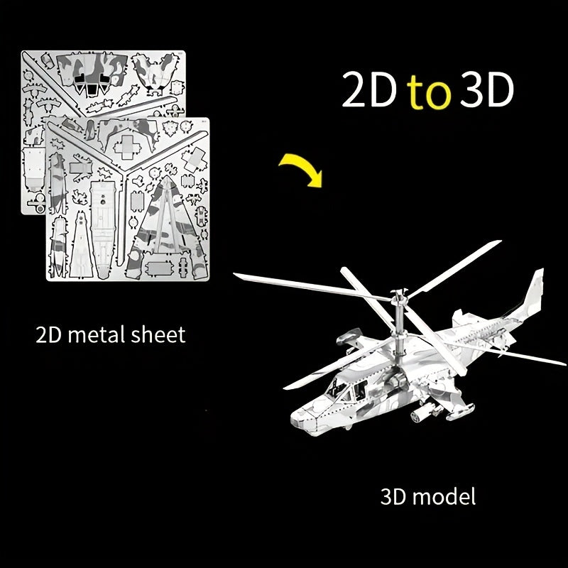 3D Metal Puzzle KA50 Helicopter DIY Assembly Model Toy