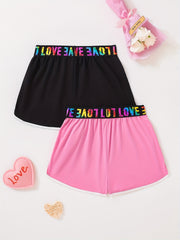 Kid Girls 2pcs Yoga Shorts Set Dry Fit Rainbow Letter Waistband Sportwear Shorts