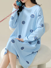 Polka Dot Print NightDress Long Sleeve Pajama Dress