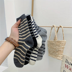 Striped Crew Socks Comfy & Soft Mid Tube Socks Women's Stockings