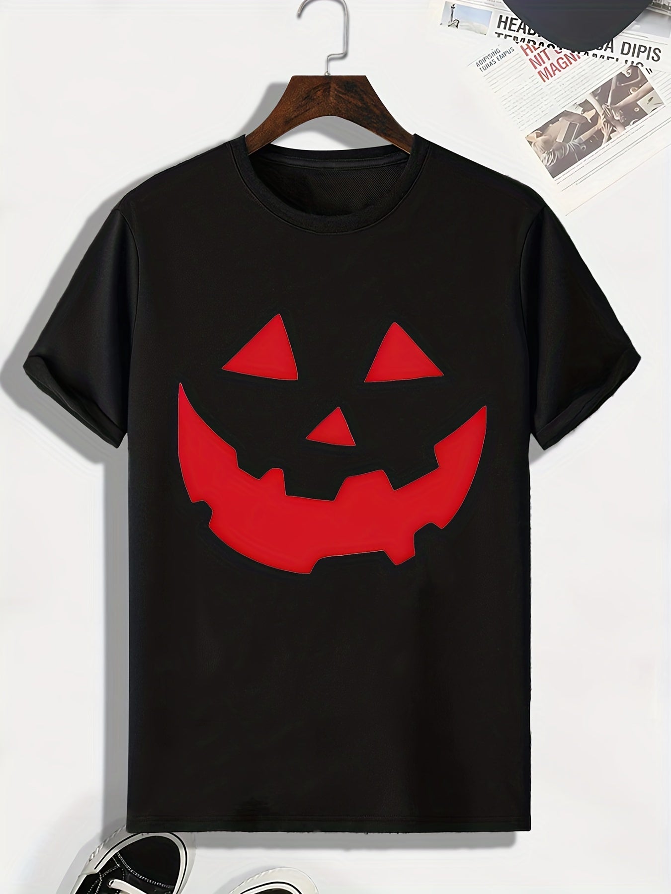 Men's Halloween Pumpkin Print T shirt Active Tee
