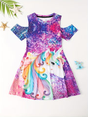 Unicorn Princess Cold Shoulder Dress for Party