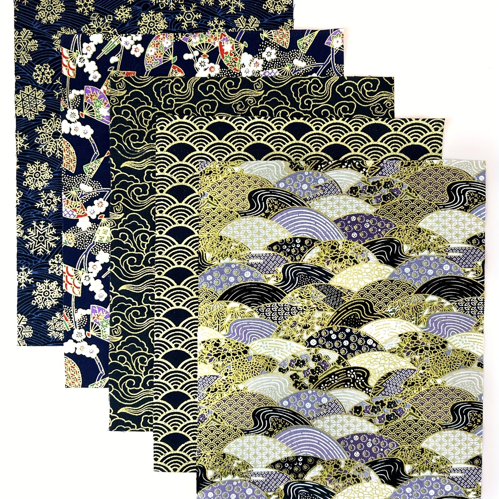 5pcs Japanese Cotton Fabric DIY Kimono Sewing Dolls Bags Clothing Navy