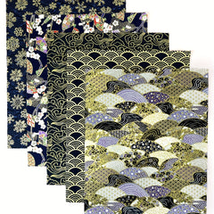 5pcs Japanese Cotton Fabric DIY Kimono Sewing Dolls Bags Clothing Navy