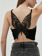 Butterfly Embroidered Cami Top Sleeveless V Neck Summer Top