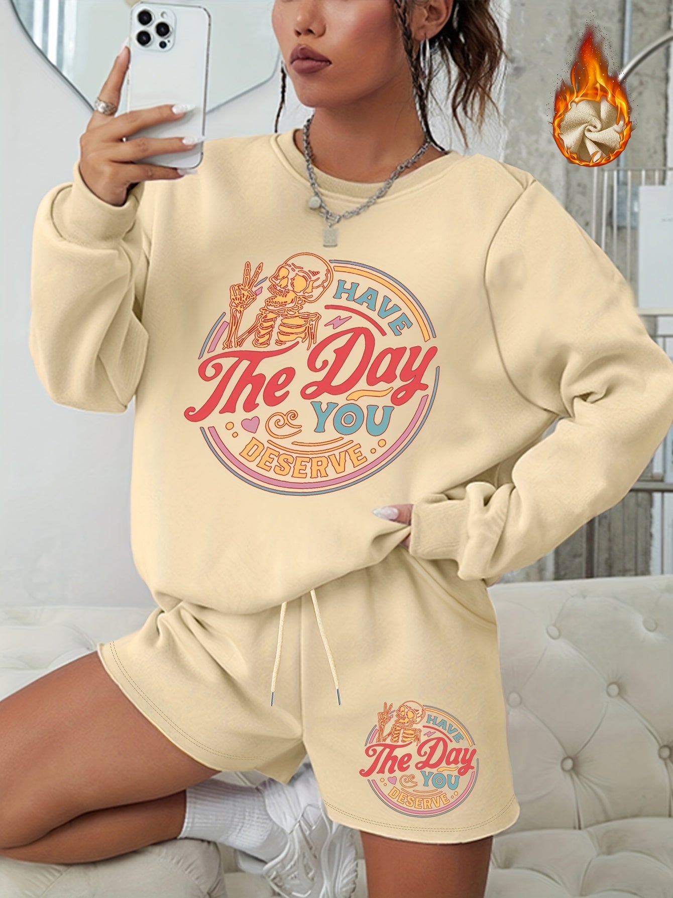 Women's Halloween Graphic Sweatshirt & Shorts Set