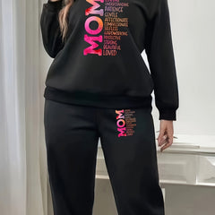 Women's Plus Ombre Letter Print Long Sleeve Fleece Pullover Top & Joggers Set