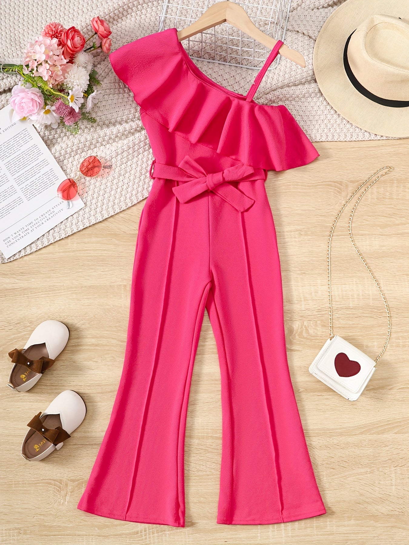 One Shoulder Ruffle Romper Jumpsuit for Girls Summer