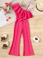 One Shoulder Ruffle Romper Jumpsuit for Girls Summer
