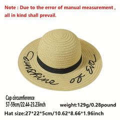 Sunshine Embroidery Sun Hat Wide Brim Khaki Floppy Travel Beach Hat