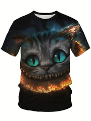 Boys' 3D Cat Graphic T Shirt Active & Stretchy Short Sleeve Tee