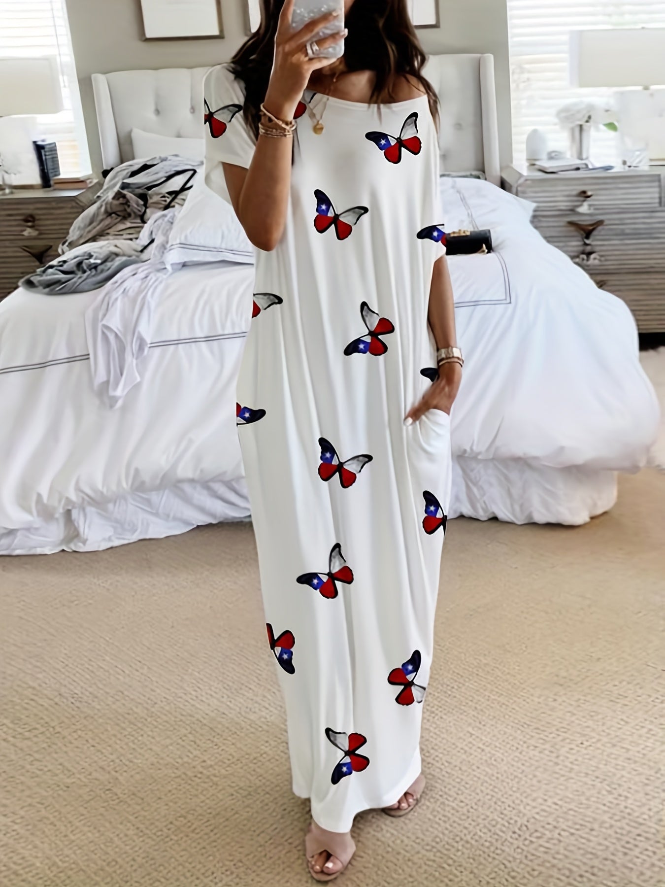 Plus Size Flag Butterfly One Shoulder Maxi Dress