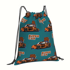 Supe Car Print Drawstring Backpack Bag Gym Sports String Cinch Bag