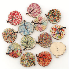 30pcs Wooden Leaf Pattern 2 Hole Buttons Sewing Crafting DIY Art Crafts