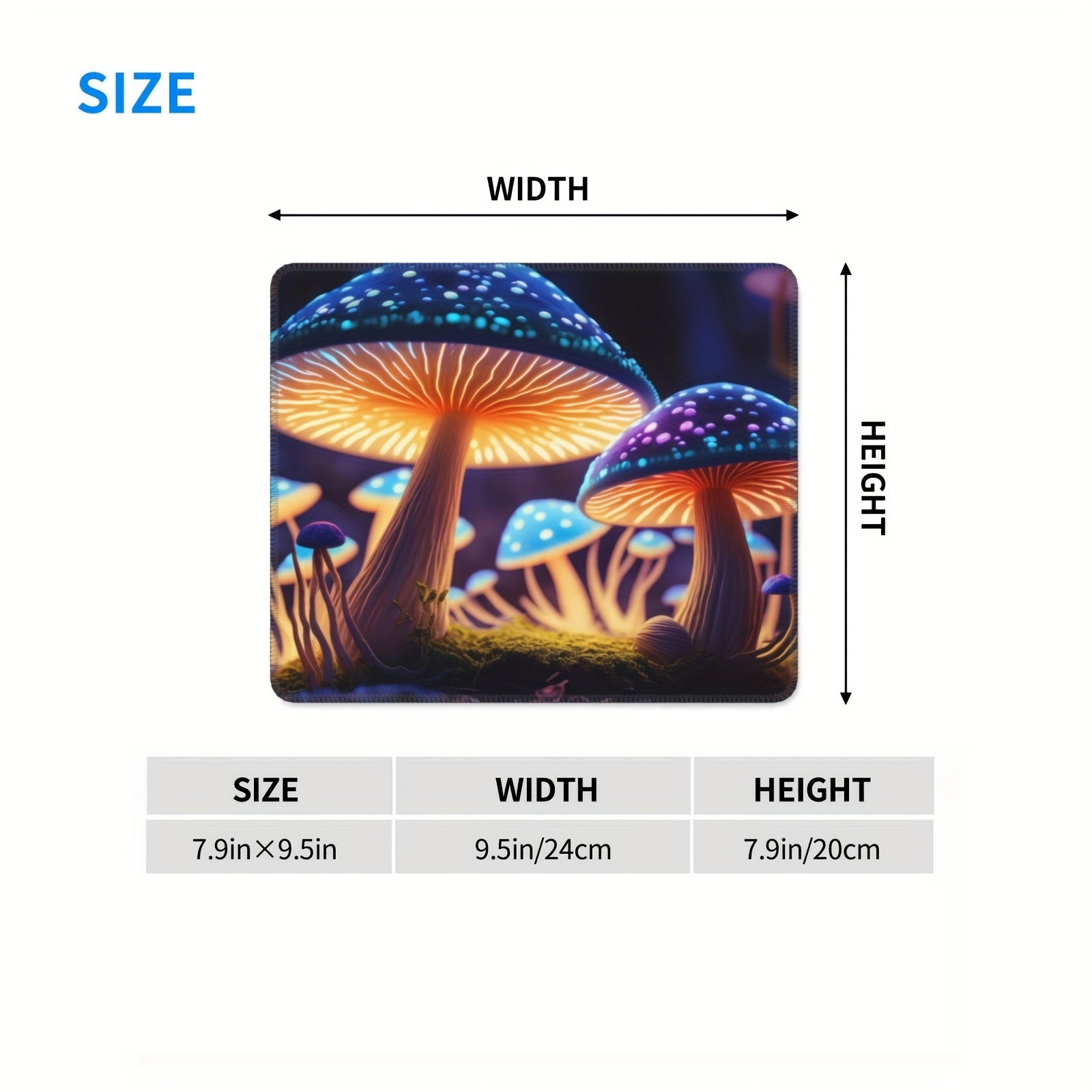 Mushroom Pattern Square Mouse Pad 20x24cm for Games Home Office Rubber Border
