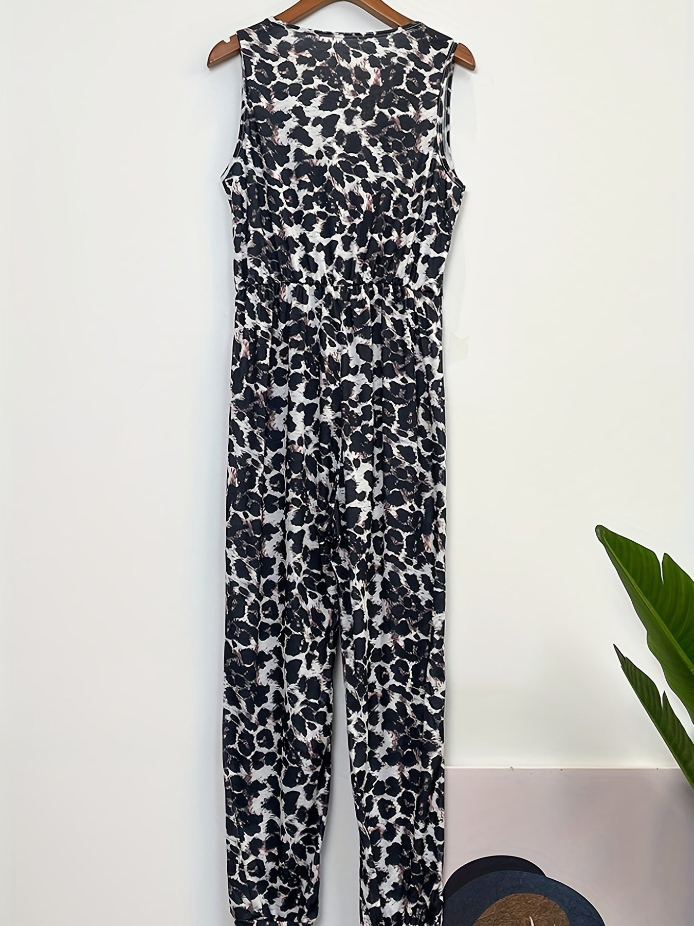 Leopard Print V neck Jumpsuit Women's Clothing