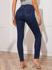 Dark Slim Fit Skinny Jeans Single Breasted Button