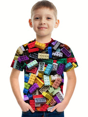 Boys' 3D Geometry Graphic T Shirt Active Stretchy Tee