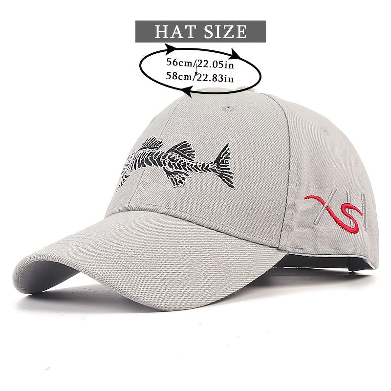 Fish Embroidered Baseball Cap Unisex Grey Camouflage Sun Hat