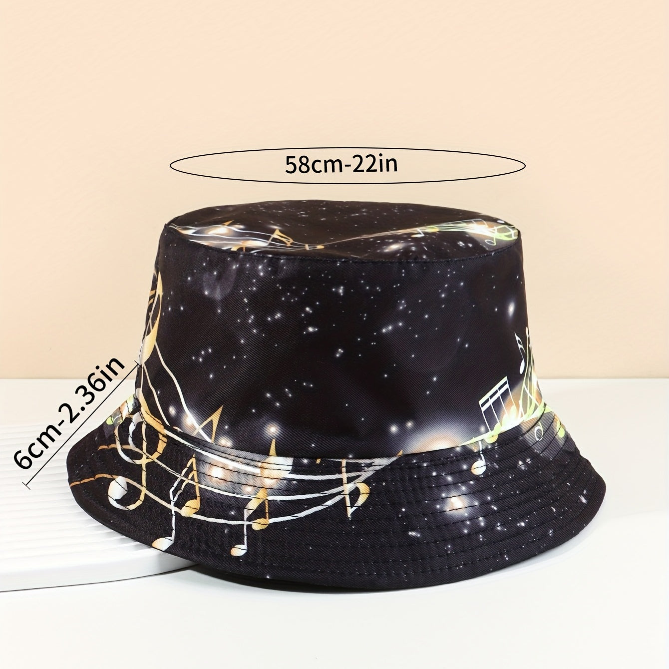 Starry Sky Musical Note Print Bucket Hat Lightweight Sunscreen Fisherman Cap