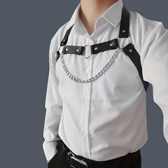 Men's PU Leather Chest Strap With Chain Suspender Straps