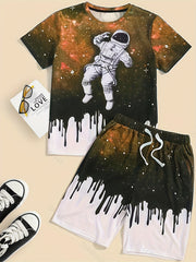 Boys Astronaut Outfit Shorts & T shirt Set Casual Summer Kids Clothes