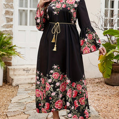 Women's Plus Floral Bell Sleeve Maxi Dress