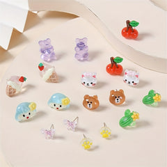 9 Pairs Teen Cartoon Charm Stud Earrings for Girls