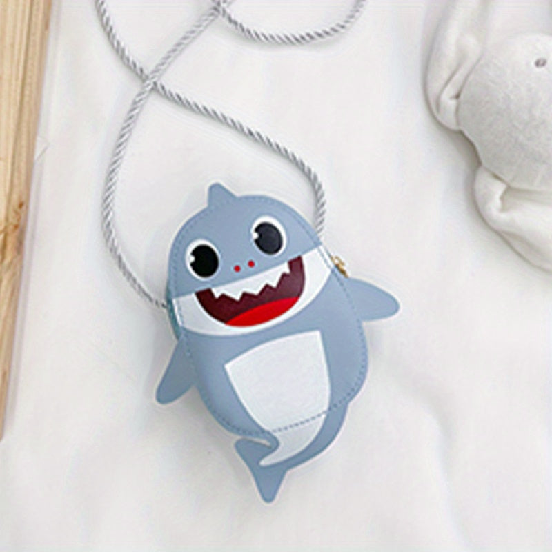 Kids Cartoon Shark Crossbody Bag PU Leather Coin Purse for Girls