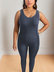 Casual Jumpsuit Women's Plus Solid Round Neck High Stretch Skinny Tank