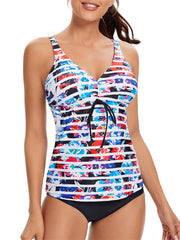 Floral Panel High Waist Tankini Suit Women's Two Piece Bathing Suit