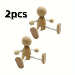 2pcs Unfinished Wooden Nail Doll Mini Man Doll Robot DIY Craft Art