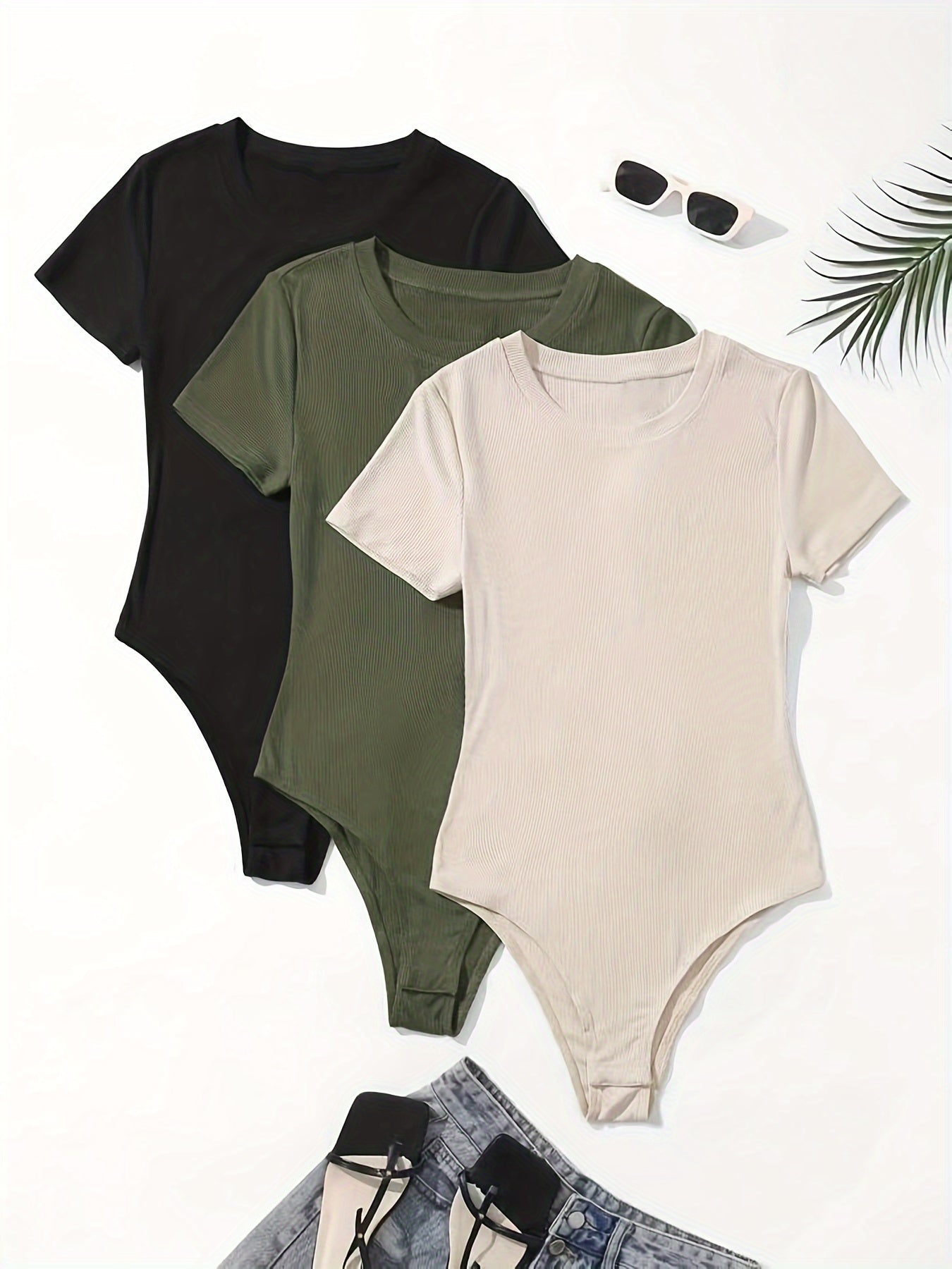Solid Ribbed Yoga Bodysuit Slim Fit Jumpsuit Women's Activewear