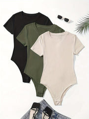Solid Ribbed Yoga Bodysuit Slim Fit Jumpsuit Women's Activewear