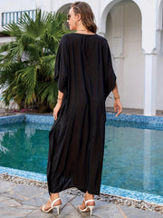 Boho Kaftan Dress Women's Plus Floral Embroidered Bat Sleeve