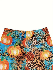 Halloween Boho Leggings Women's Plus Leopard & Pumpkin Print Leggings