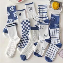 10 Pairs Cartoon Bear Print Socks Mid Tube Women's Stockings