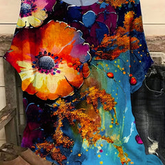 Casual Blouse Women's Plus Painting Print Batwing Sleeve