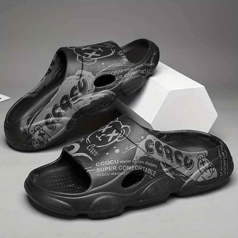Men's Cartoon Print Non Slip Platform Slides Cloud Slides For Indoor/Outdoor