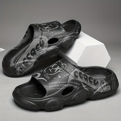 Men's Cartoon Print Non Slip Platform Slides Cloud Slides For Indoor/Outdoor