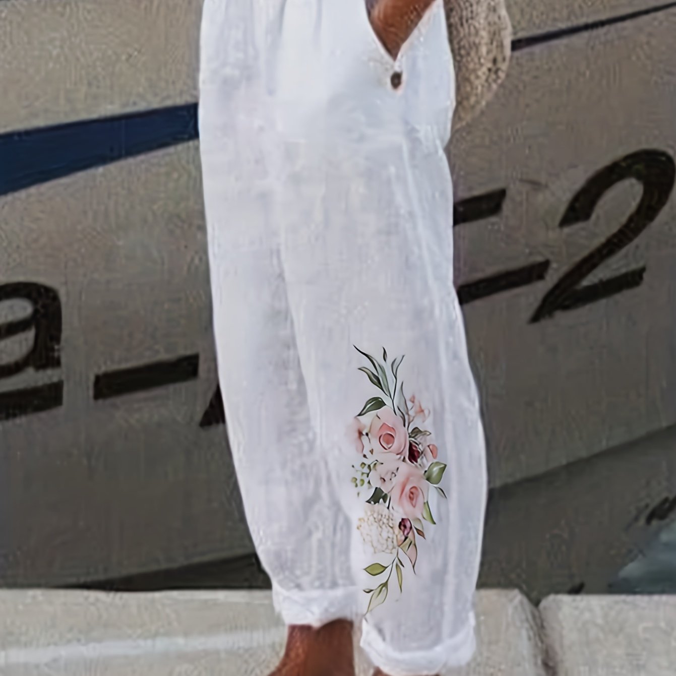 Floral Print Wide Leg Pants Dual Pockets Spring & Summer Women's Clothing