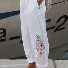 Floral Print Wide Leg Pants Dual Pockets Spring & Summer Women's Clothing