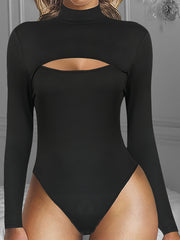 Solid Cut Out Long Sleeve Mock Neck Bodysuit