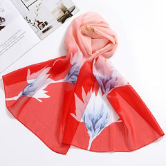 Lotus Print Gauze Scarf Thin Casual Shawl Women Outdoor Windproof Wraps